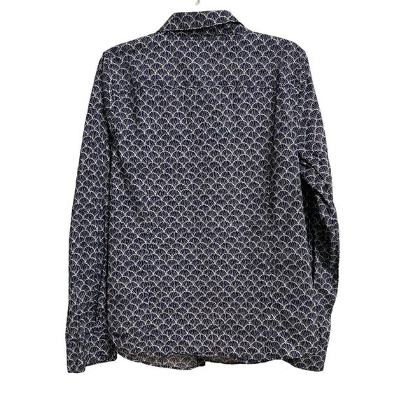 Crown & Ivy Women's Scallop Print Button Front Shirt Size XL Blue White Cotton - Picture 7 of 10